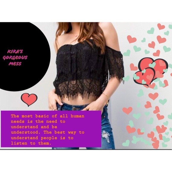 ♠️BNWT♠️OFF THE SHOULDER LACE CROP TOP IN BLACK♠️ - Picture 6 of 6